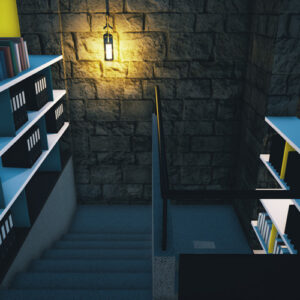 escalier et bibliothèque